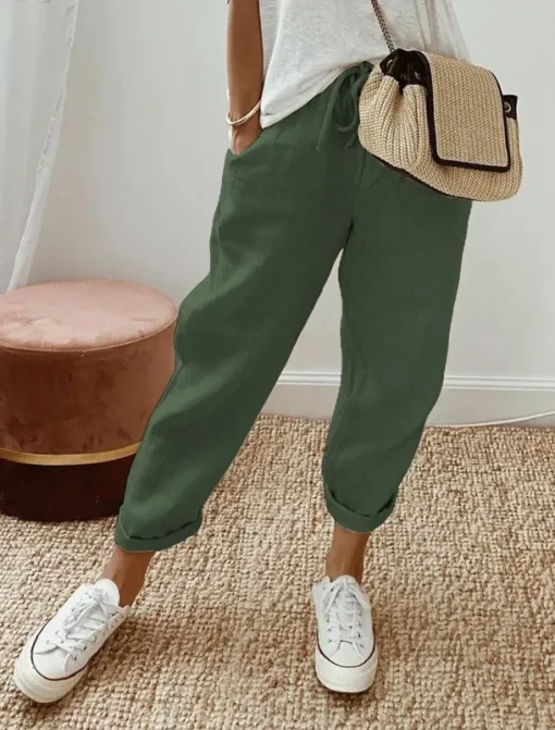 Women's Baggy Pants Solid Comfort Full Length Drawstring Side Pockets Baggy Comfort Inelastic Casual Daily Black White Blue Green Summer Spring Fall Regular Fit