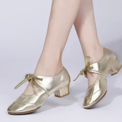 Women's Ballroom Dance Shoes Modern Dance Shoes Practice Heel Solid Color Cuban Heel Silver Black White
