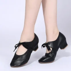Women's Ballroom Dance Shoes Modern Dance Shoes Practice Heel Solid Color Cuban Heel Silver Black White