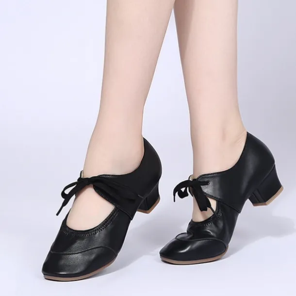 Women's Ballroom Dance Shoes Modern Dance Shoes Practice Heel Solid Color Cuban Heel Silver Black White