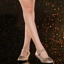 Women's Ballroom Dance Shoes Modern Shoes Performance Indoor Waltz Heel Glitter Cuban Heel Pointed Toe Silver Champagne Red