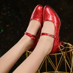 Women's Ballroom Dance Shoes Modern Shoes Performance Indoor Waltz Heel Glitter Cuban Heel Pointed Toe Silver Champagne Red