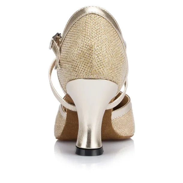 Women's Ballroom Dance Shoes Modern Shoes Performance Training Party Heel Glitter Net Thick Heel Buckle Silver Gold Beige