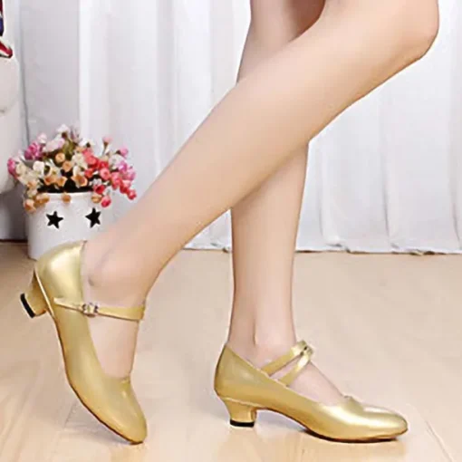 Women's Ballroom Dance Shoes Modern Shoes Character Shoes Performance Indoor Practice 2022 Heel Solid Color Thick Heel Round Toe Buckle Adults' Silver Black Dark Red