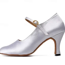 Women's Ballroom Dance Shoes Modern Shoes Character Shoes Performance Indoor Waltz Heel Solid Color High Heel Pointed Toe Ankle Strap Adults' White Almond