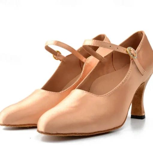 Women's Ballroom Dance Shoes Modern Shoes Character Shoes Performance Indoor Waltz Heel Solid Color High Heel Pointed Toe Ankle Strap Adults' White Almond