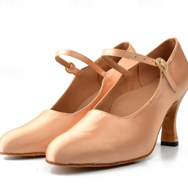 Women's Ballroom Dance Shoes Modern Shoes Character Shoes Performance Indoor Waltz Heel Solid Color High Heel Pointed Toe Ankle Strap Adults' White Almond