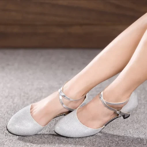 Women's Ballroom Dance Shoes Modern Shoes Performance Indoor Waltz Sandal Heel Solid Color Cuban Heel Buckle Silver Golden Brown