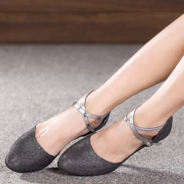 Women's Ballroom Dance Shoes Modern Shoes Performance Indoor Waltz Sandal Heel Solid Color Cuban Heel Buckle Silver Golden Brown
