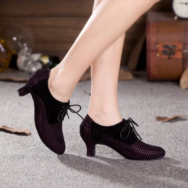 Women's Ballroom Dance Shoes Modern Dance Shoes Swing Shoes Indoor Professional ChaCha Heel Splicing Lace-up Black / Silver Black / Red Black