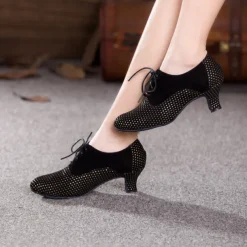 Women's Ballroom Dance Shoes Modern Dance Shoes Swing Shoes Indoor Professional ChaCha Heel Splicing Lace-up Black / Silver Black / Red Black