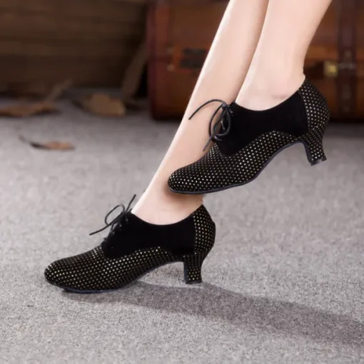 Women's Ballroom Dance Shoes Modern Dance Shoes Swing Shoes Indoor Professional ChaCha Heel Splicing Lace-up Black / Silver Black / Red Black