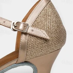 Women's Ballroom Dance Shoes Modern Shoes Stage Indoor Professional Heel Glitter Splicing Flared Heel Black Silver Gold