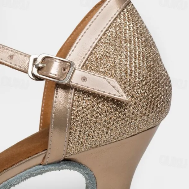 Women's Ballroom Dance Shoes Modern Shoes Stage Indoor Professional Heel Glitter Splicing Flared Heel Black Silver Gold