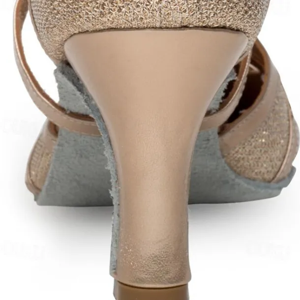 Women's Ballroom Dance Shoes Modern Shoes Stage Indoor Professional Heel Glitter Splicing Flared Heel Black Silver Gold