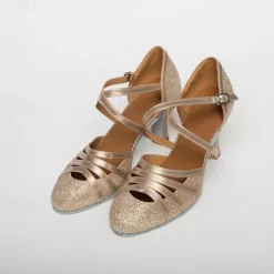 Women's Ballroom Dance Shoes Modern Shoes Stage Indoor Professional Heel Glitter Splicing Flared Heel Black Silver Gold