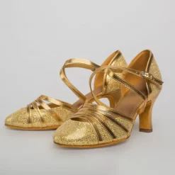 Women's Ballroom Dance Shoes Modern Shoes Stage Indoor Professional Heel Glitter Splicing Flared Heel Black Silver Gold