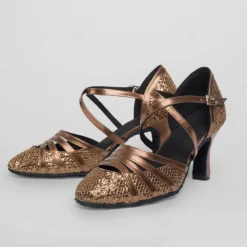 Women's Ballroom Dance Shoes Modern Shoes Stage Indoor Professional Heel Glitter Splicing Flared Heel Black Silver Gold