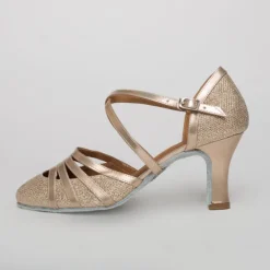 Women's Ballroom Dance Shoes Modern Shoes Stage Indoor Professional Heel Glitter Splicing Flared Heel Black Silver Gold