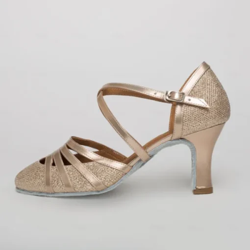 Women's Ballroom Dance Shoes Modern Shoes Stage Indoor Professional Heel Glitter Splicing Flared Heel Black Silver Gold