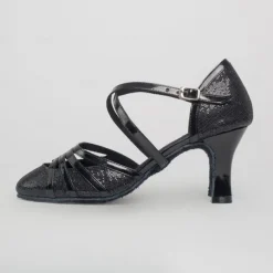 Women's Ballroom Dance Shoes Modern Shoes Stage Indoor Professional Heel Glitter Splicing Flared Heel Black Silver Gold