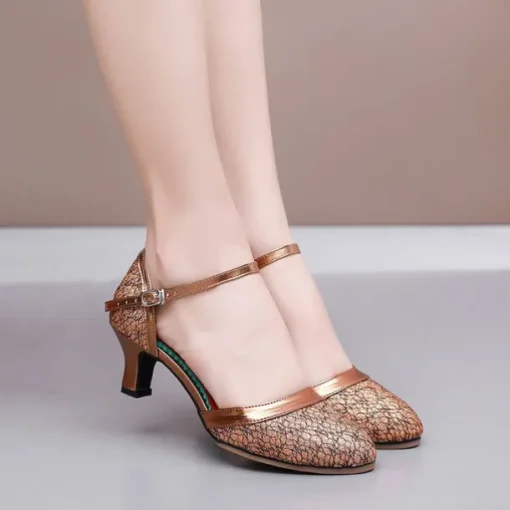 Women's Ballroom Shoes Modern Shoes Party Evening Outdoor Ballroom Dance Waltz Heel Glitter Cuban Heel Closed Toe Ankle Strap Black Bronze Silver