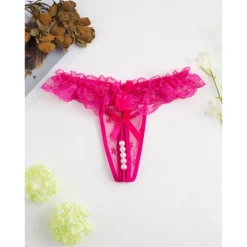 Women's Beaded Mesh Hole Sexy Jacquard G-strings & Thongs Panties Micro-elastic Mid Waist Super Sexy Lace Red Floral / Home / Apparel & Accessories Home Outfits