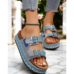Women's Beaded Platform Slide Sandals – Bohemian Style Slip-On Sandals for Beach, Festivals & Casual Outings