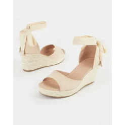 Women's Beige Espadrille Wedge Sandals with Ankle Wrap, Open-Toe Summer Shoes for Beach, Casual, and Vacation Wear
