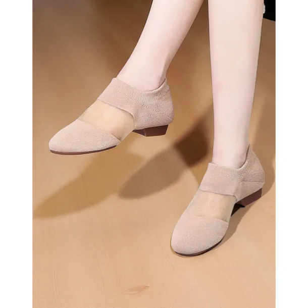 Women's Beige Knit Jazz Shoes with Glitter Detailing - Professional Dance Footwear