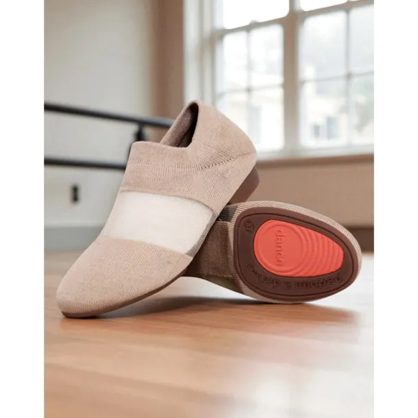Women's Beige Knit Jazz Shoes with Glitter Detailing - Professional Dance Footwear