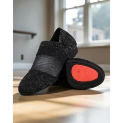 Women's Beige Knit Jazz Shoes with Glitter Detailing - Professional Dance Footwear