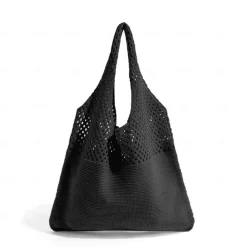Women's Beige Knitted Tote Bag – Lightweight Mesh Shoulder Bag for Summer Beach, Groceries, and Casual Daily Use