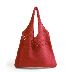 Women's Beige Knitted Tote Bag – Lightweight Mesh Shoulder Bag for Summer Beach, Groceries, and Casual Daily Use