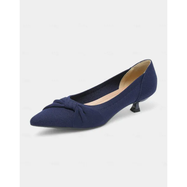 Women's Beige Mesh Pointed Toe Kitten Heels with Bow Detail - Comfortable and Stylish Low Heel Pumps for Casual and Office Wear
