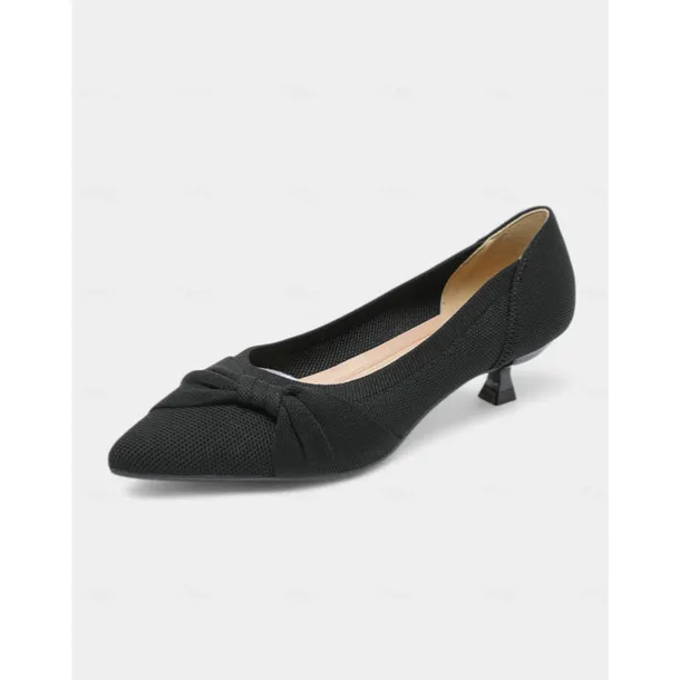 Women's Beige Mesh Pointed Toe Kitten Heels with Bow Detail - Comfortable and Stylish Low Heel Pumps for Casual and Office Wear