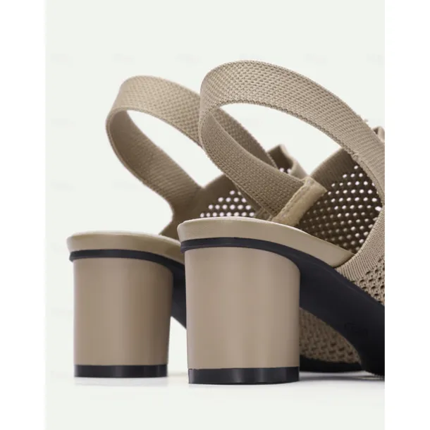 Women's Beige Peep Toe Slingback Heels - Stylish Knitted Block Heel Sandals