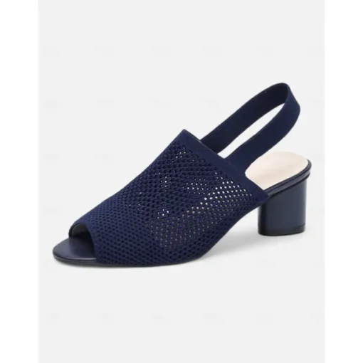 Women's Beige Peep Toe Slingback Heels - Stylish Knitted Block Heel Sandals