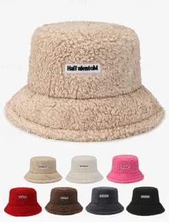 Women's Beige Sherpa Bucket Hat – Cozy Fleece Winter Hat for Casual Wear and Outdoor Activities