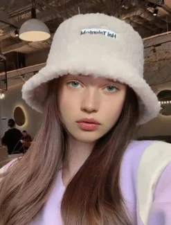 Women's Beige Sherpa Bucket Hat – Cozy Fleece Winter Hat for Casual Wear and Outdoor Activities