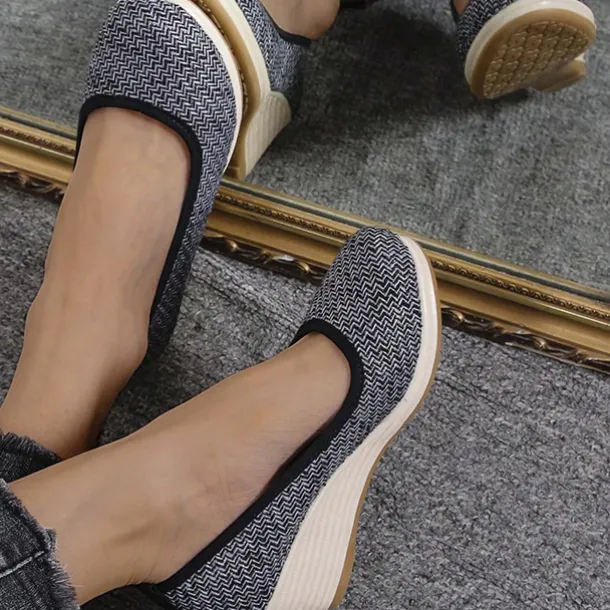 Women's Beige Woven Fabric Wedge Shoes – Comfortable Slip-On Platform Heels for Casual Summer and Daily Wear