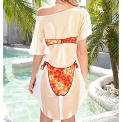 Women's Bikini Shirt Cover Up Dress Funny Cute Bikini Print for Swimwear Short Sleeve 3D Graphic Baggy Swimwear Cover-Up