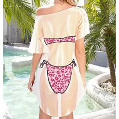 Women's Bikini Shirt Cover Up Dress Funny Cute Bikini Print for Swimwear Short Sleeve 3D Graphic Baggy Swimwear Cover-Up