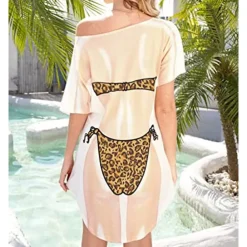 Women's Bikini Shirt Cover Up Dress Funny Cute Bikini Print for Swimwear Short Sleeve 3D Graphic Baggy Swimwear Cover-Up