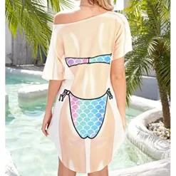 Women's Bikini Shirt Cover Up Dress Funny Cute Bikini Print for Swimwear Short Sleeve 3D Graphic Baggy Swimwear Cover-Up