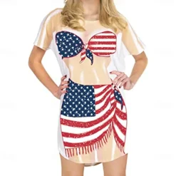 Women's Bikini Shirt Cover Up Dress Funny Cute Bikini Print for Swimwear Short Sleeve 3D Graphic Baggy Swimwear Cover-Up