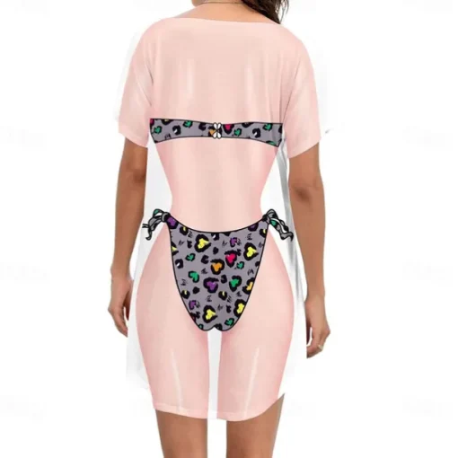 Women's Bikini Shirt Cover Up Dress Funny Cute Bikini Print for Swimwear Short Sleeve 3D Graphic Baggy Swimwear Cover-Up