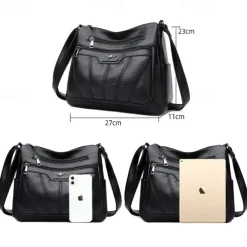 Women's Black Brown Crossbody Bag with Multiple Zippered Pockets - Stylish & Practical Everyday Shoulder Bag for Work & Casual Use