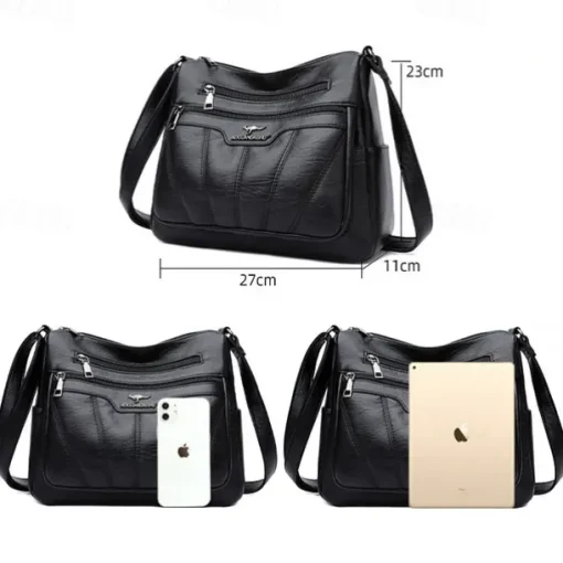 Women's Black Brown Crossbody Bag with Multiple Zippered Pockets - Stylish & Practical Everyday Shoulder Bag for Work & Casual Use