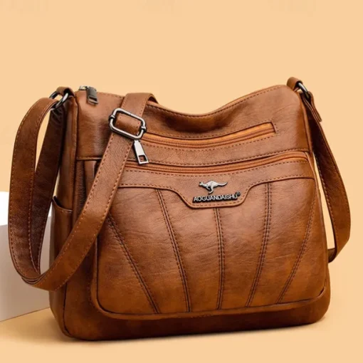 Women's Black Brown Crossbody Bag with Multiple Zippered Pockets - Stylish & Practical Everyday Shoulder Bag for Work & Casual Use